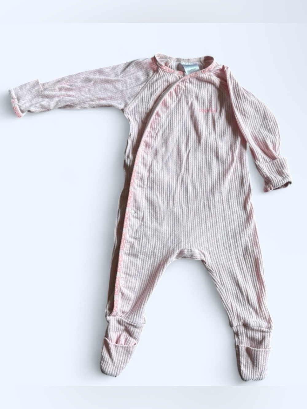 Bonds 3-6M Cozysuit | Pink Ribbed Fold Over Hands/Feet Baby Sleeper